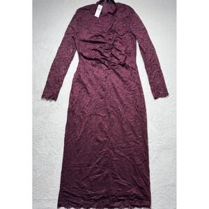 Anthropologie Dress Womens Size L Lace Floral Mock Neck Fitted Long Sleeve Midi